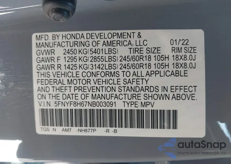 2022 Honda Passport Awd Trailsport from USA, damaged, VIN 5FNYF8H67NB003091